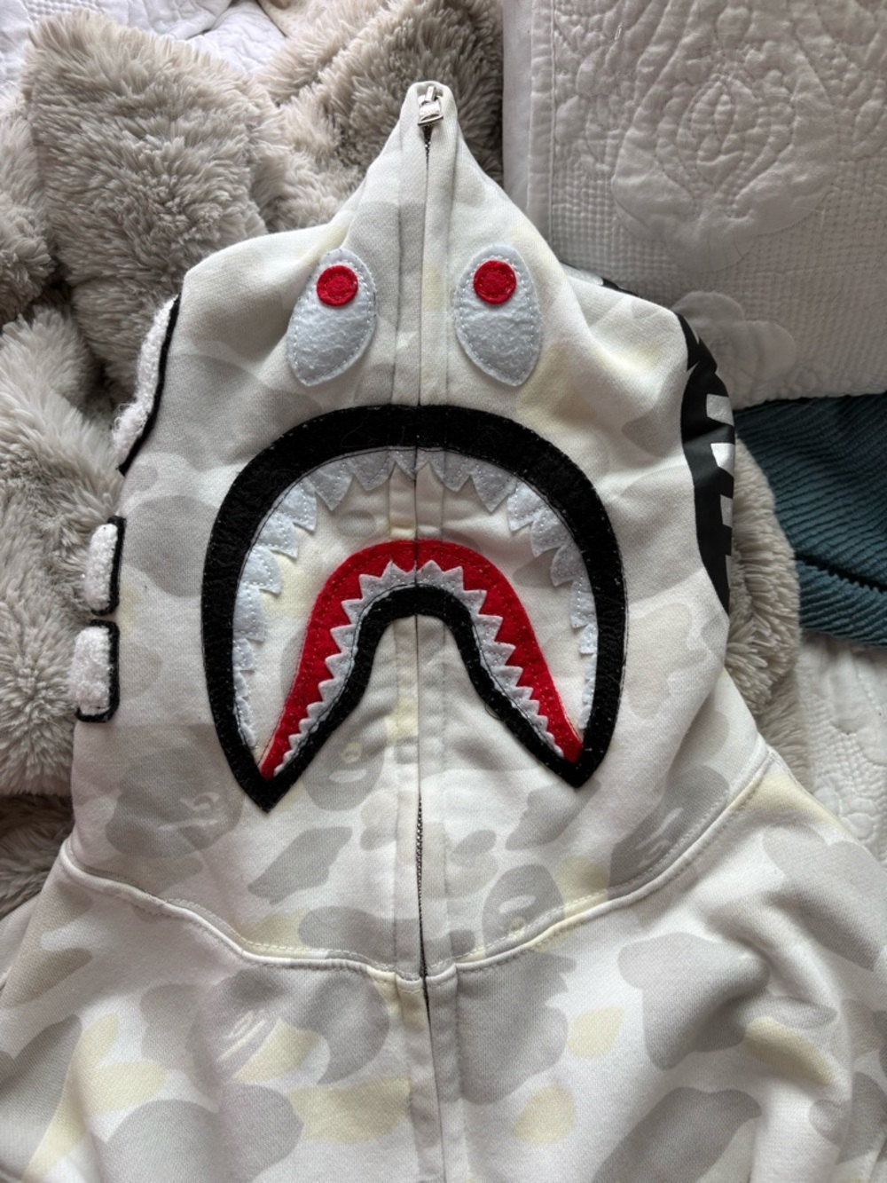 Bape White Camo Full-Zip Shark Hoodie